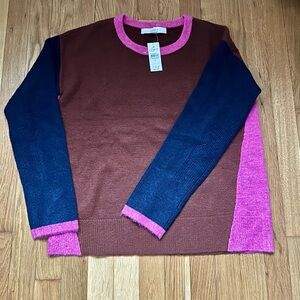 NWT LOFT Women’s Crewneck Sweater in Brown, Pink, and Blue